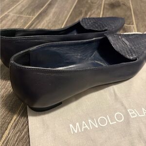 Manolo Blahnik Dark Blue Leather Loafers